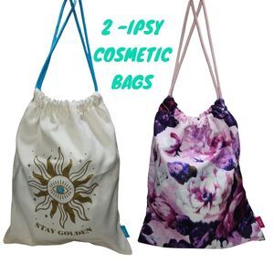3/$25 - 2 - Ipsy Floral and Gold Cosmetic Draw String Bags